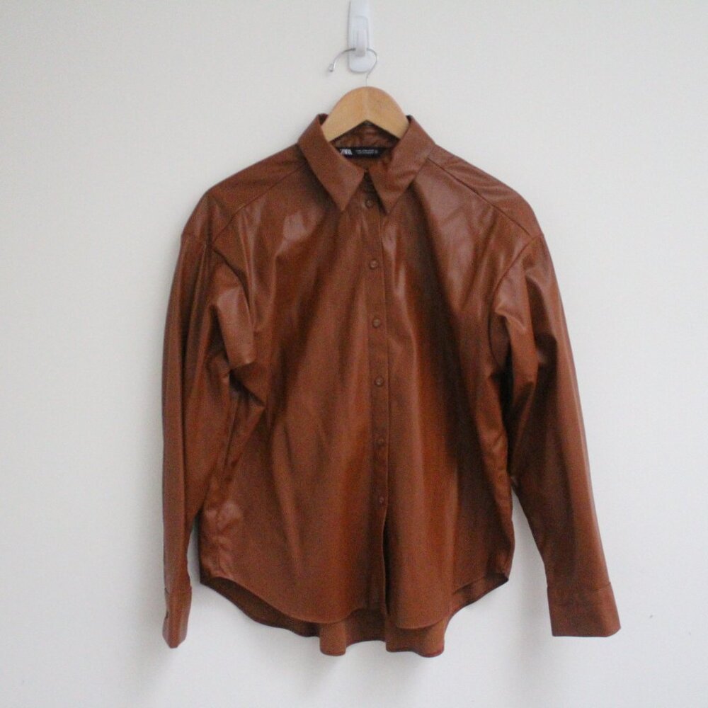Zara Brown Leather Jacket Shacket Top